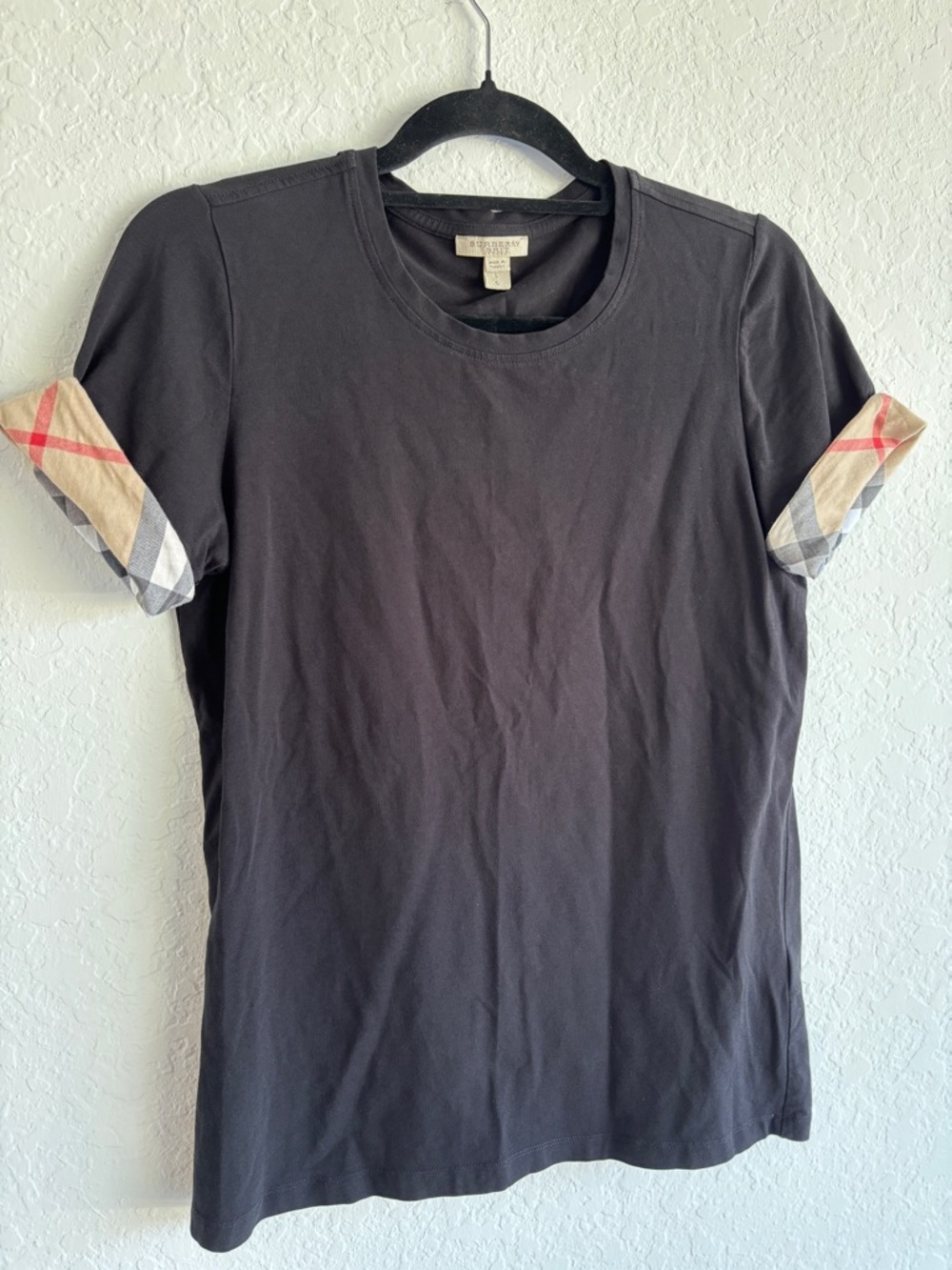 Burberry Black Logo T-Shirt Women’s SZ L Designer Luxury Cotton Tee Crew Neck - Picture 3 of 13